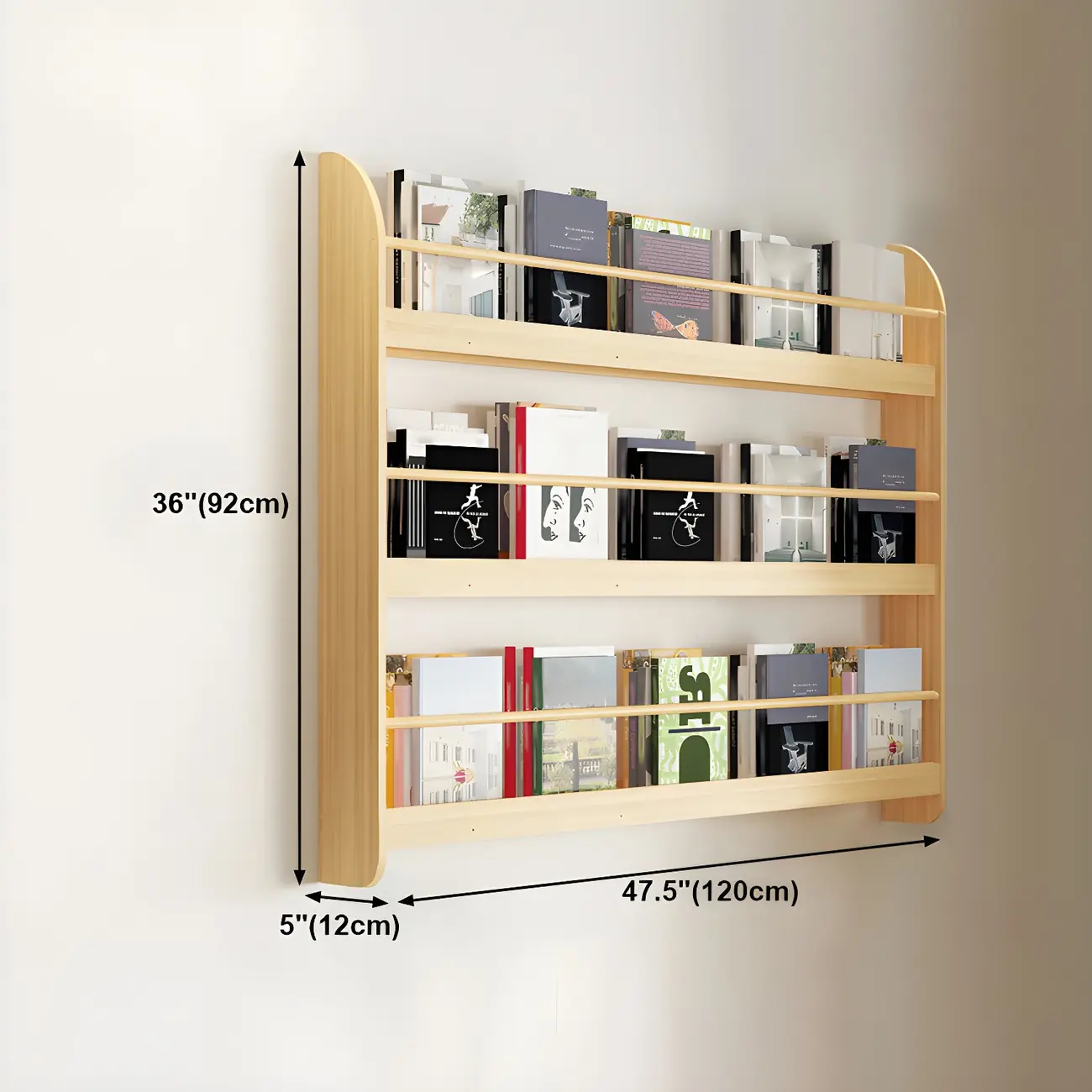 Modern Slim Wood Wall-Mounted Bookshelf