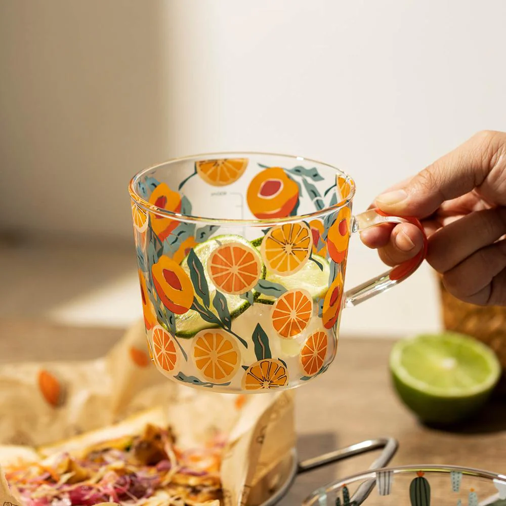HULIANFU MDZF SWEETHOME 500ml Yellow Peach Cactus Glass Tea Milk Cups With Scale Coffee Mug Party Creative Drinkware Tumbler Water Cups - Deanwangkt