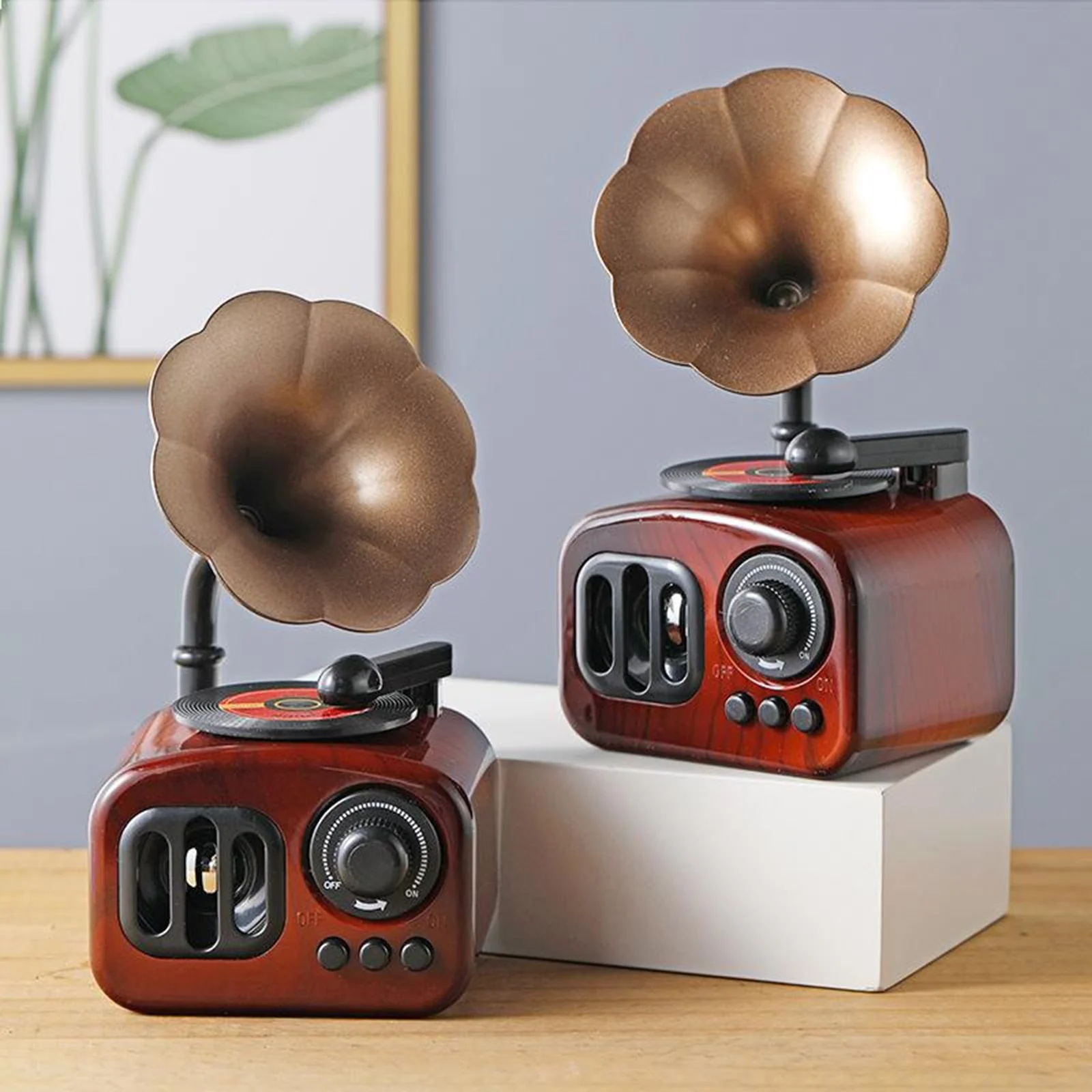 HULIANFU Retro Phonograph Shape Music Box Classical Art Decor Music Box Crafts Gift Home Decoration Antique Vintage Decor - Deanwangkt