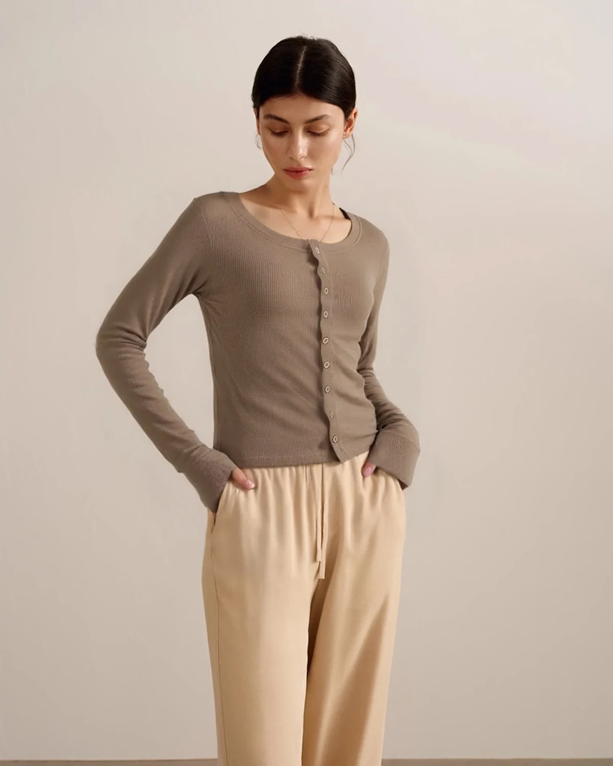 Lyocell Tencel Merino Wool Knitted Cardigan High-Stretch Slim Warm Base Layer Jacket Long-Sleeve Top for Women