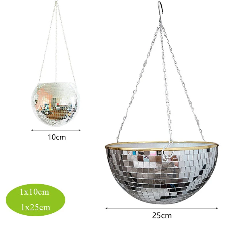 HULIANFU Retro Disco Ball Planter Basket Round Mirror Hanging Pot flower pot Wall Planter Pot Hangin Vase Desktop Decoration Balcony Vase - Deanwangkt
