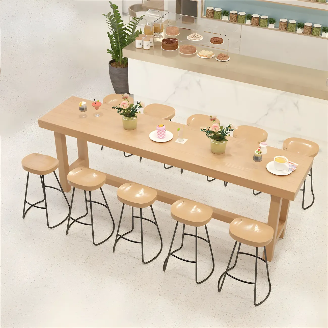 Modern Natural Solid Wood Bar Table with Footrest