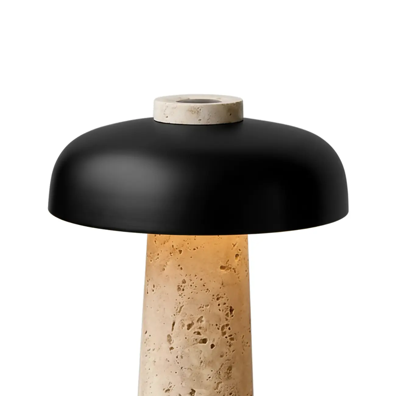 Modern Travertine Stone Table Lamp with Iron Shade
