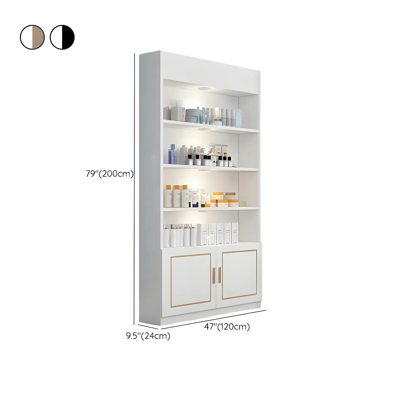 White Rectangle Large Wood Open Display Cabinet