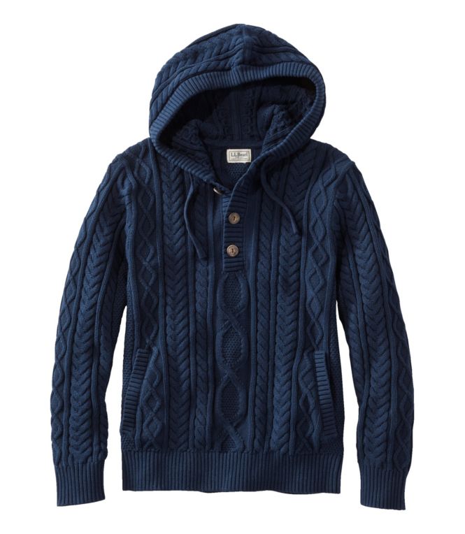 Men's Bean's Heritage Soft Cotton Fisherman Sweater, Henley Hoodie