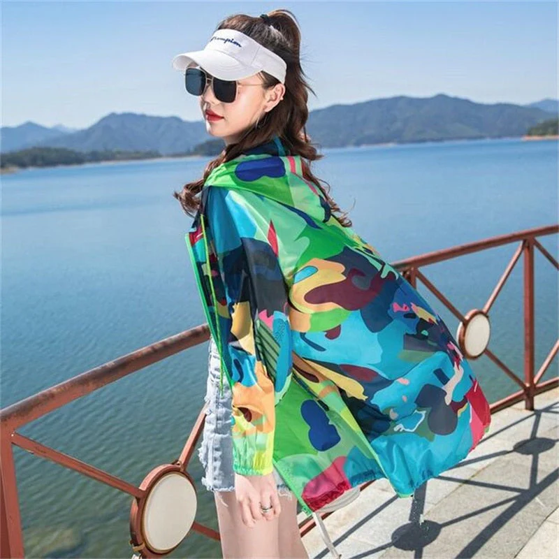 Hulianfu Female Summer New Camouflage Thin Sun Protection Clothing Women Short Anti-Ultraviolet Korean Sun Protection Clothing - Deanwangkt