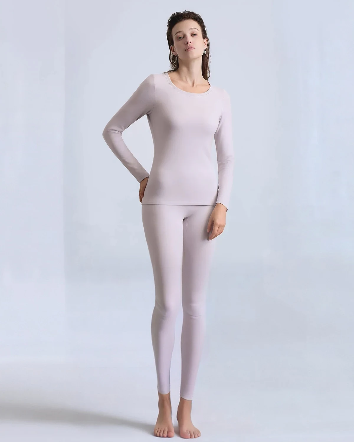 Fall/Winter couple cashmere and mulberry silk thermal underwear set, heat-retaining innerwear for men and women, modal cotton round-neck top and pants