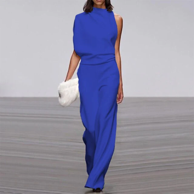 Elegant Woman Female Jumpsuit Overalls for Women women's Summer Solid Color Sleeveless Wide Leg Jumpsuits Loose Work Wear - Deanwangkt