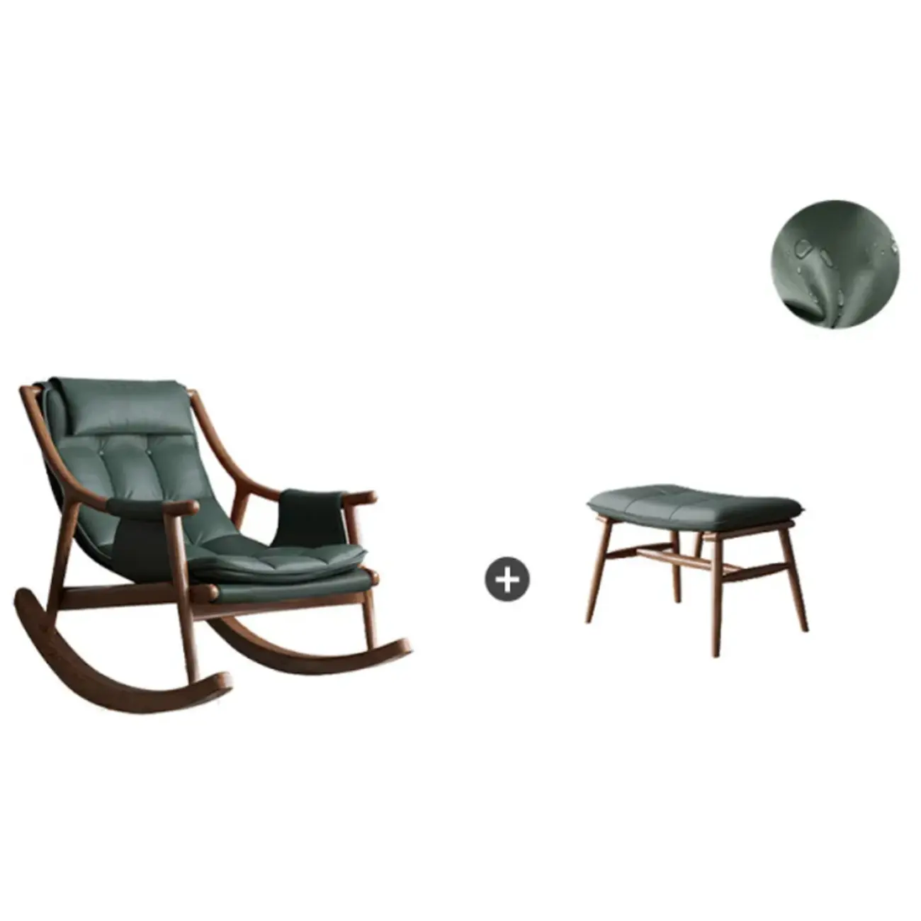 Modern Wood Nappa Upholstered Rocking Chair with Footstool