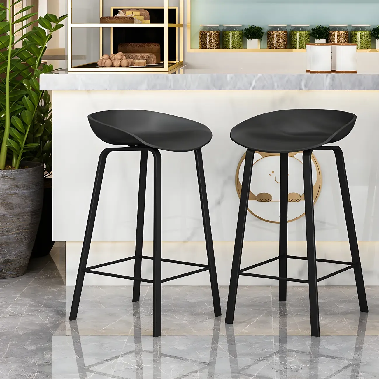 Contemporary Black Metal Sleek Design Ergonomic Bar Stool