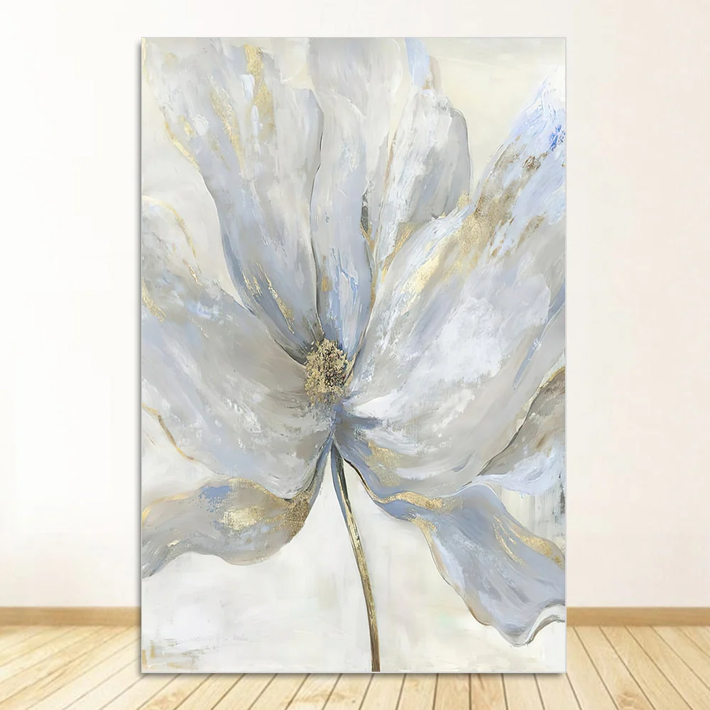 HULIANFU Scandinavian Flower Canvas Art Abstract Painting Print Feather Decoration Picture for Living Room Nordic Home Decor Wall Poster - Deanwangkt