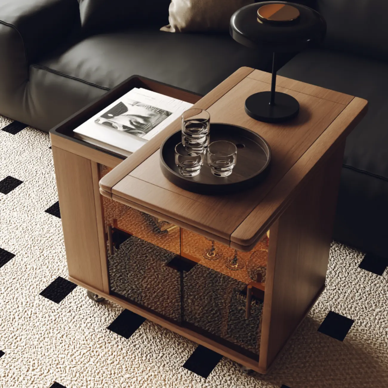 Modern Folding Table Top Wood Mobile Side Table with Wheels