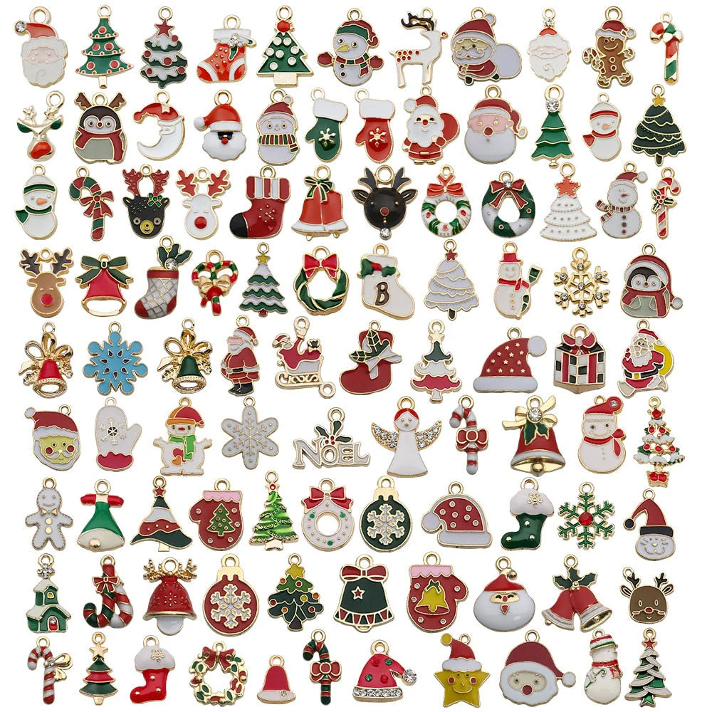 HULIANFU 2026  96 Christmas Enamel Dripping Alloy Diy Jewelry Accessories Santa Claus Snowman Bell Earrings Bracelet Small Pendant - Deanwangkt