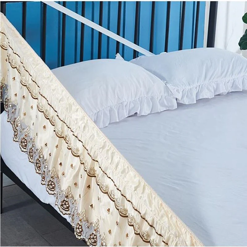 HULIANFU Top Selling Delicate Double Layers Luxury Stereoscopic Embroidered Flowers Lace Ruffle Bed Skirts with Strong Elastic Bed Cover - Deanwangkt