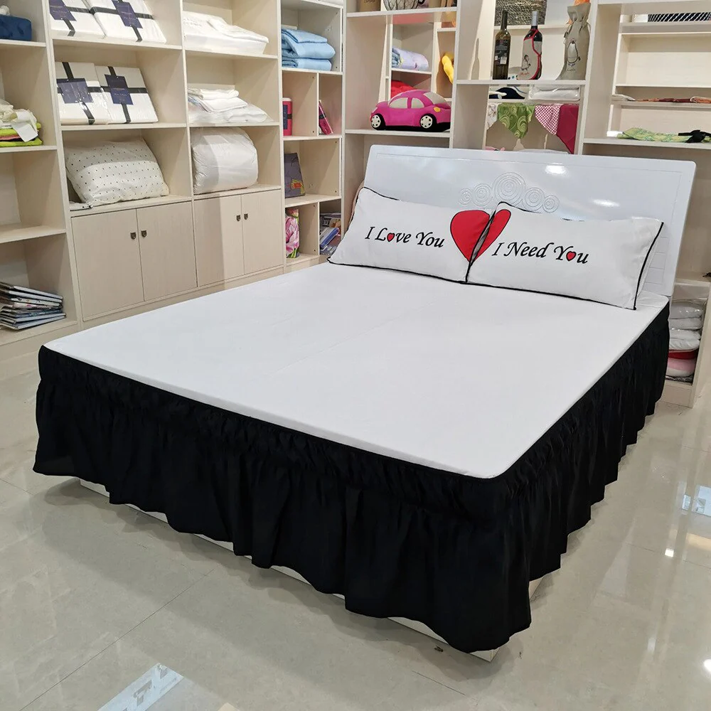 HULIANFU Pleated Bed Skirt Single and Double Dustproof  Cover Surrounding ding Plain Elastic Band  Apron - Deanwangkt