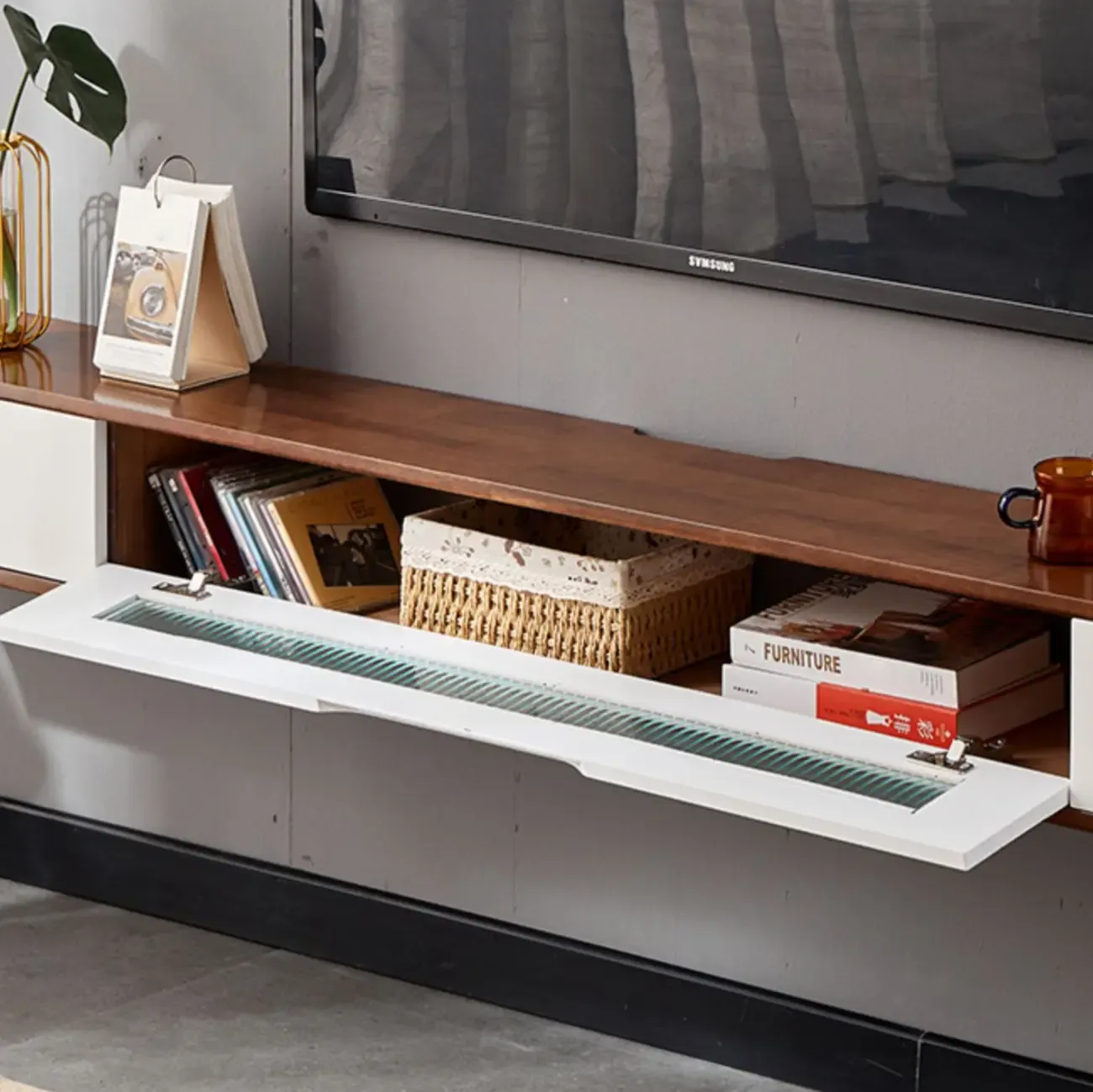 Rubberwood Wall Mount TV Stand Entertainment Center