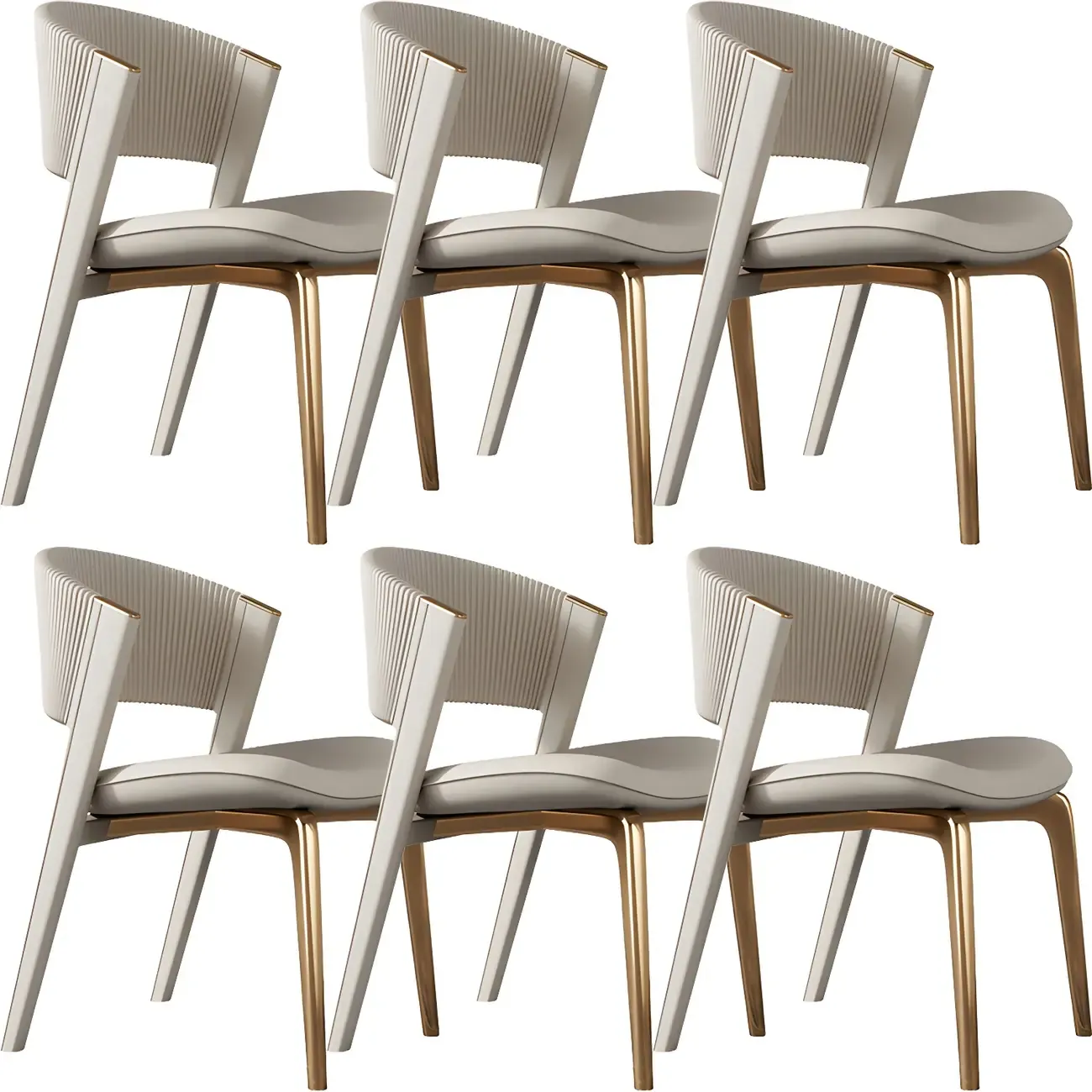 Off-White Faux Leather Brass Legs Dining Chair