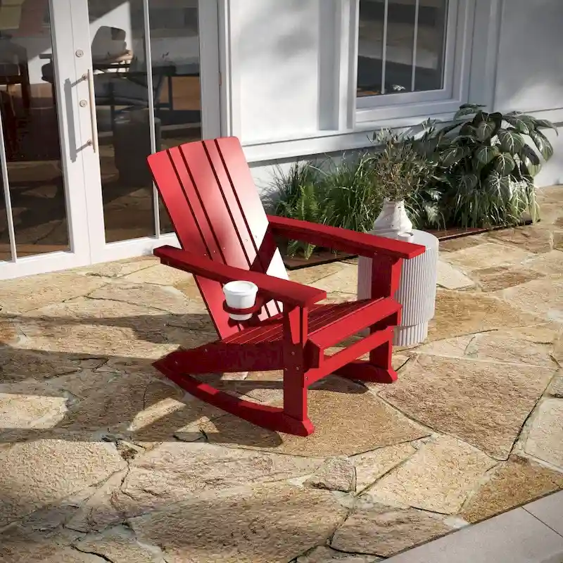 All-Weather Rocking Adirondack Chair with Swiveling Cupholder