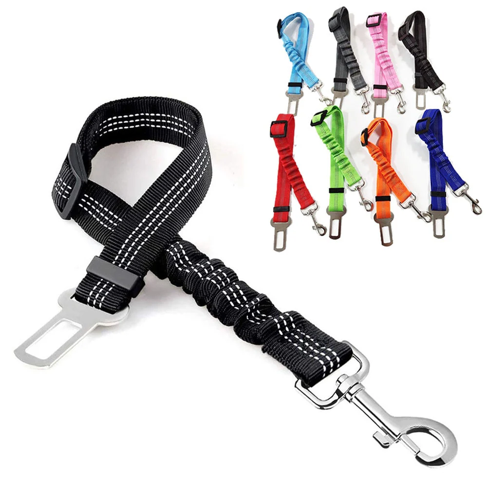 HULIANFU Pet Supplies Car Seat Belt Dog Seat Belt Dog Leash Vehicle Belt Adjustable Cushioning Elastic Reflective Safety Rope for Dog Cat - Deanwangkt