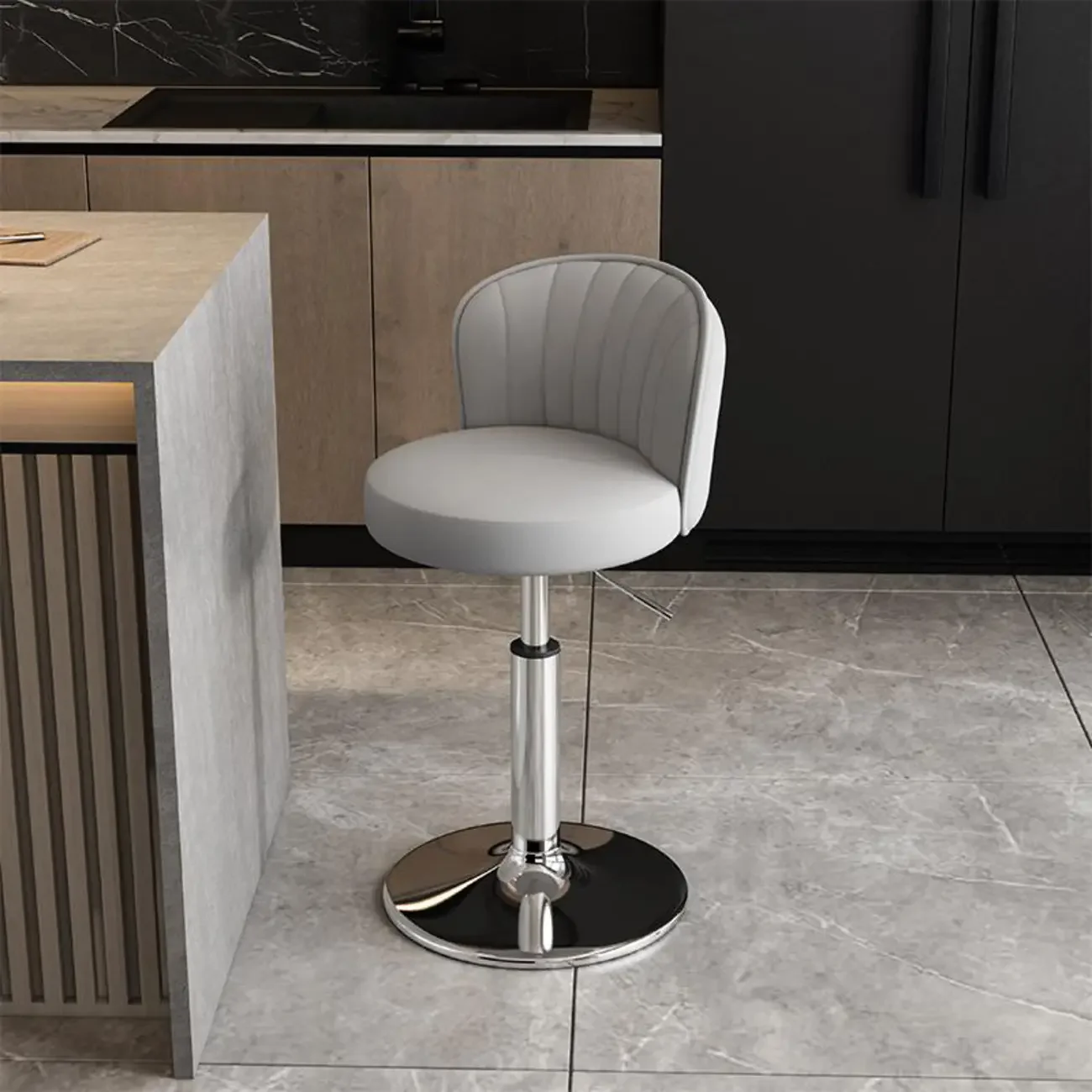 Modern Leather Adjustable Swivel Bar Stools with Back