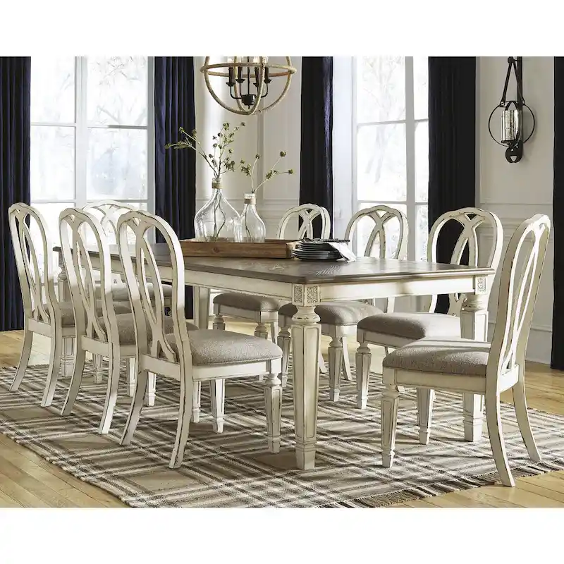 Signature Design by Ashley Realyn White / Light Brown 9-Piece Dining Package