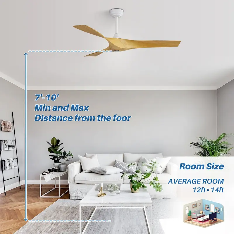 52 inch Modern Ceiling Fan without Lights, 3 Blades,Remote Control,Reversible Airflow - 52 inch