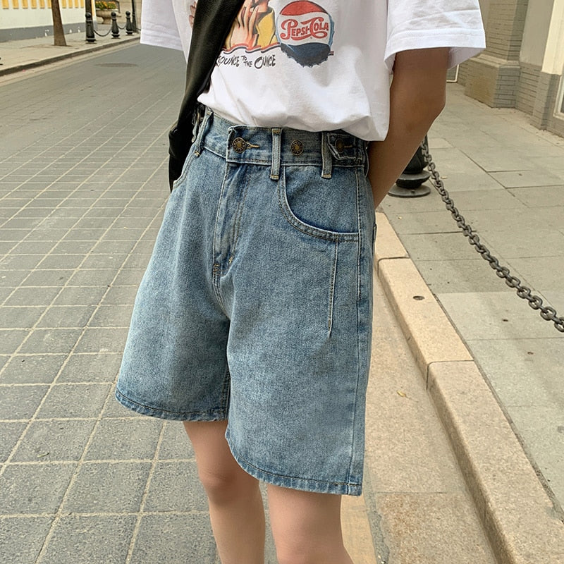 Spring And Summer New Women's Casual Loose Denim Shorts Fashion High Waist Wide Leg Shorts Female Bottoms B01409O - Deanwangkt