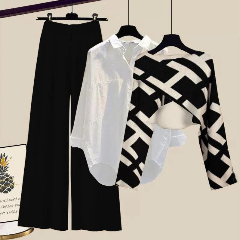 Black and White Collared Three Piece Set