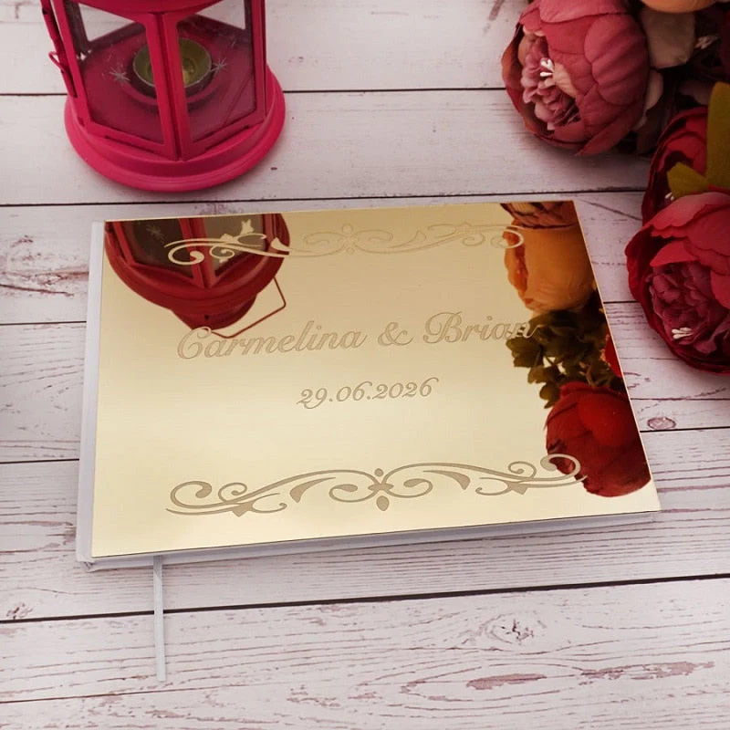 HULIANFU Personalized Wedding Signature Guestbooks Custom Acrylic Silver Mirror Souvenir Blank Books Party Favors Gifts Engagement Decor - Deanwangkt