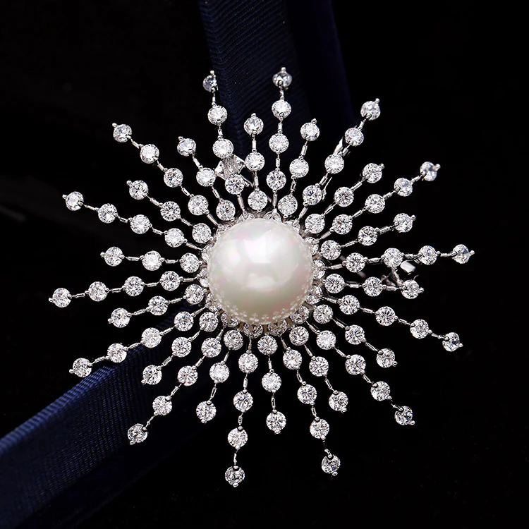 2025 Korean version of light luxury brooch women's gypsy star snowflake zircon pearl brooch coat sweater pin clothing fashion - Deanwangkt
