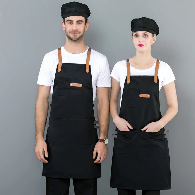 HULIANFU Long Apron Denim Restaurant Hotel Waist Chef Apron Bar Pub Kitchen Waiter Waitress Cook Apron Universal Cooking Hat Caps 56-58cm - Deanwangkt