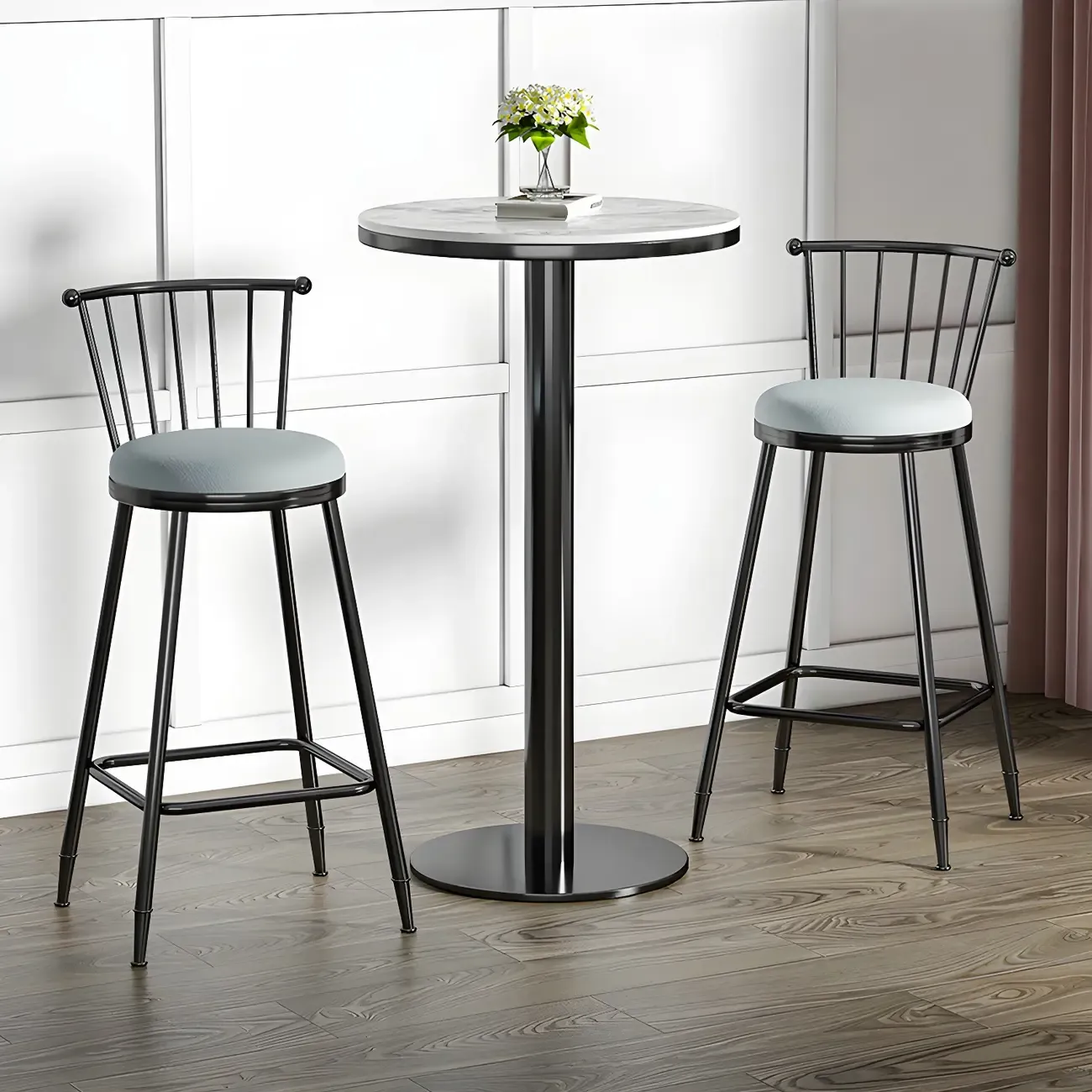Stylish Round Bar Table with Black Metal Base for Indoor Use