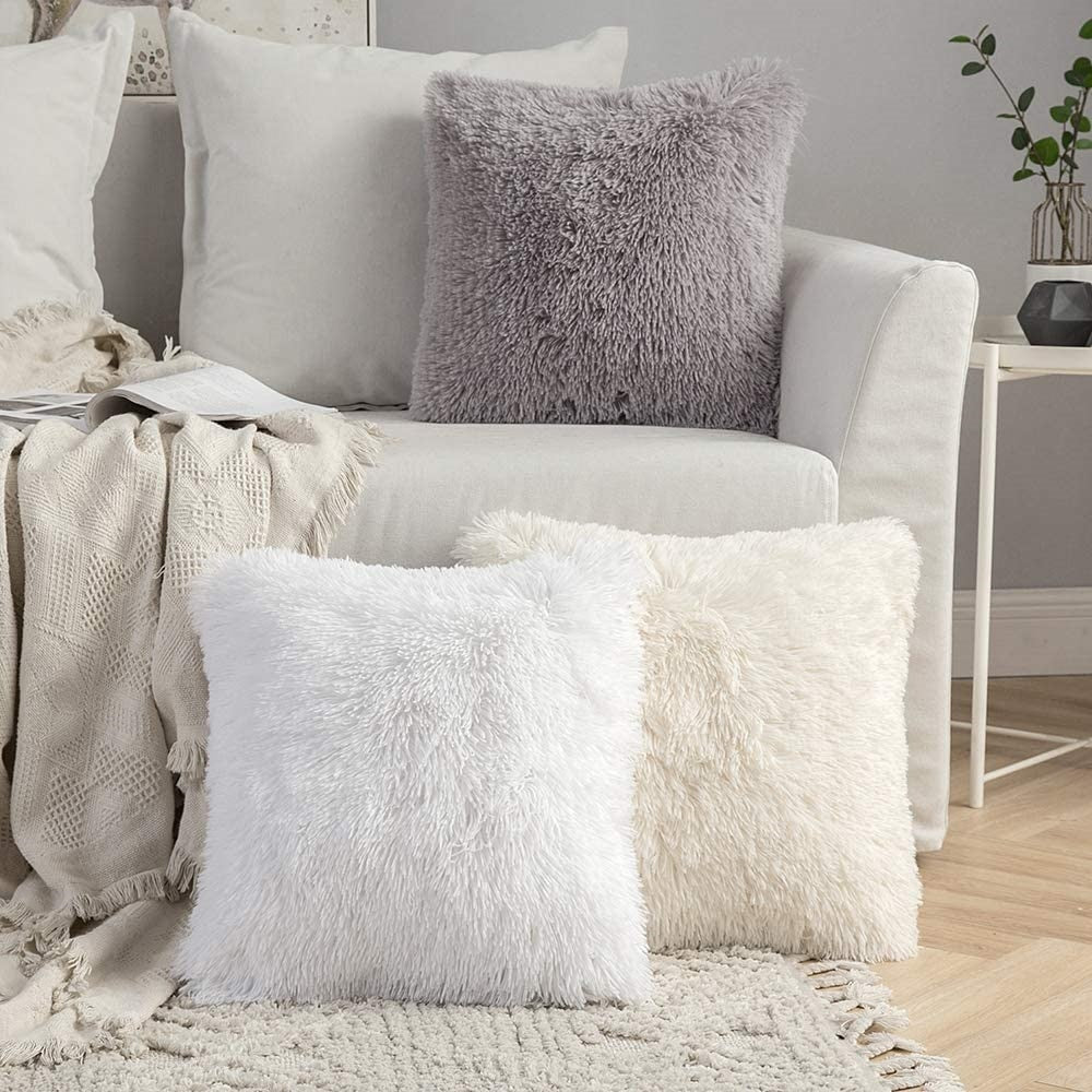HULIANFU Solid Soft Fluffy Cushion Cover Decorative Sofa Pillow Cover Home Pillowcase White Pink Gray Shaggy Fur Cushion Cover 43x43cm - Deanwangkt