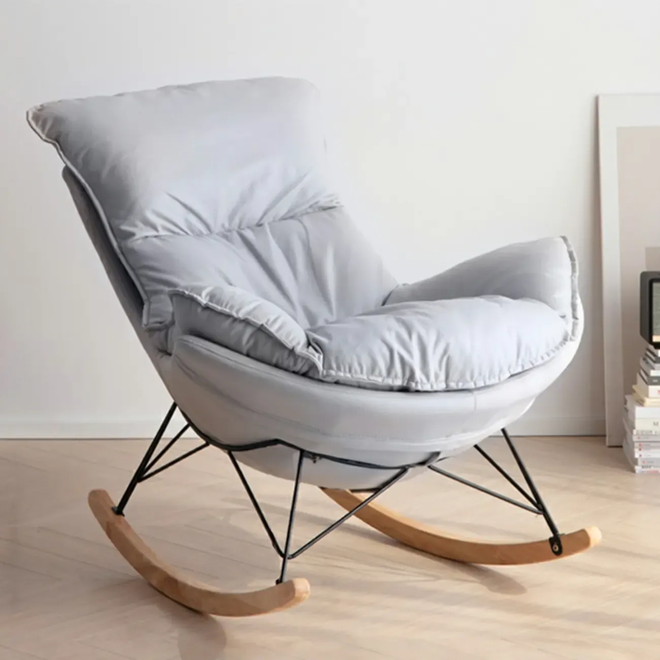 Mid Century Modern Upholstered Rocking Chair with Ottoman