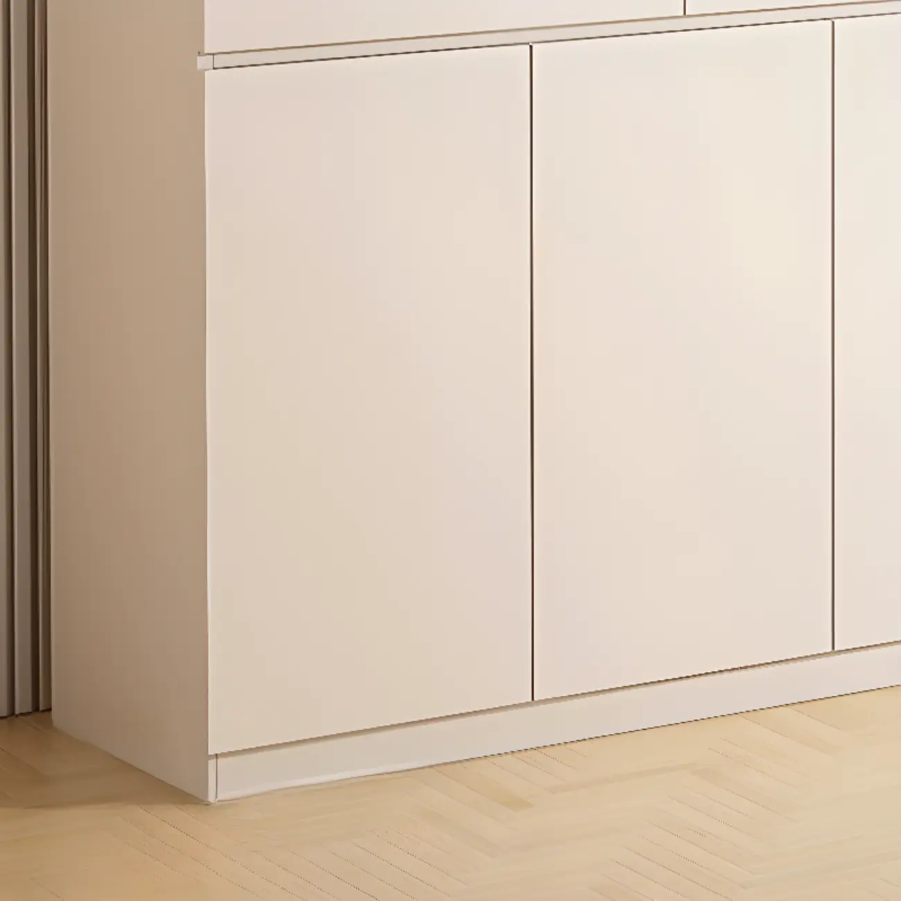 White Wooden Credenza with Drawers and Cabinets