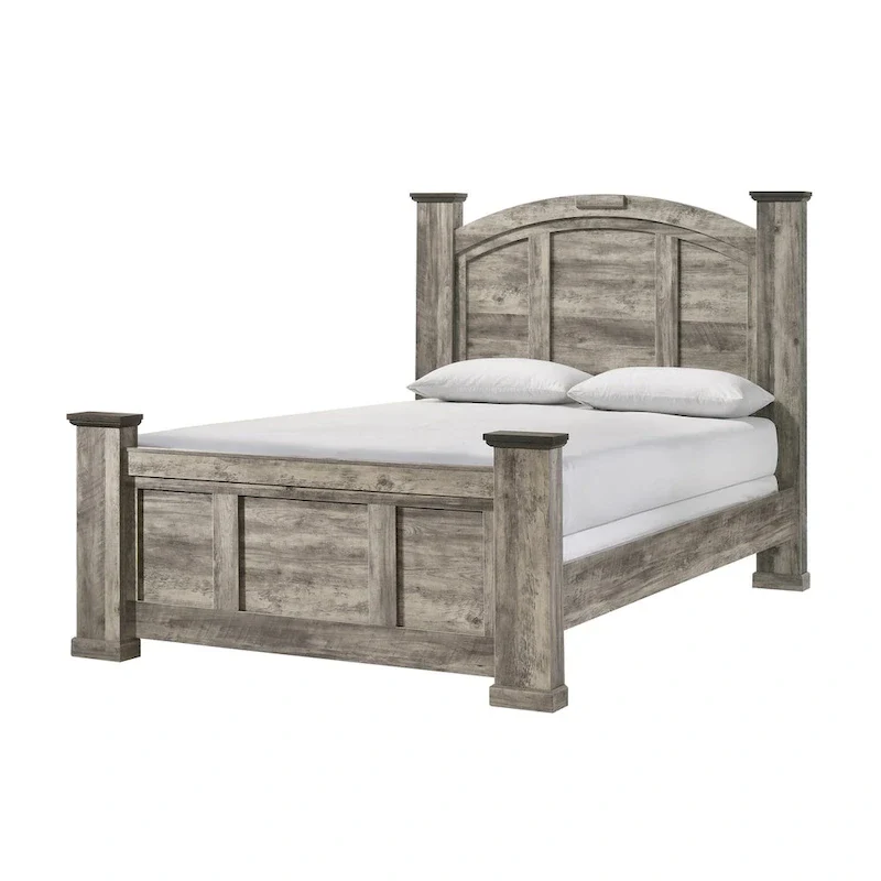 Aimon 5 Piece Gray Rustic Panel Bedroom Set
