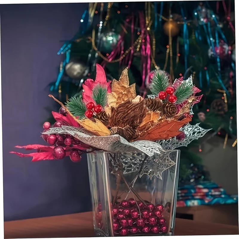 20pcs Christmas Berry Pine Cone Artificial Flowers Winter Christmas Decorations with Red Berries Pine Needles for Craft Table, Fireplace, Bar, Party, Holiday Decorations, and Essential Thanksgiving Christmas Decorations - Deanwangkt