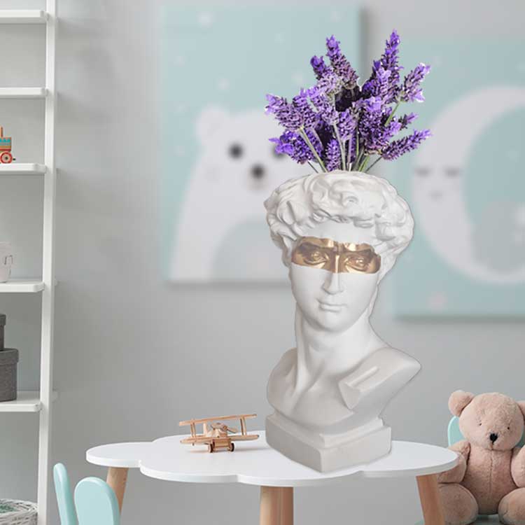 HULIANFU W&G Nordic Vase Home Decor Vase Creative Human Head Portrait Flower Vases Room Decoration Resin David Flower Vase Room Decor - Deanwangkt