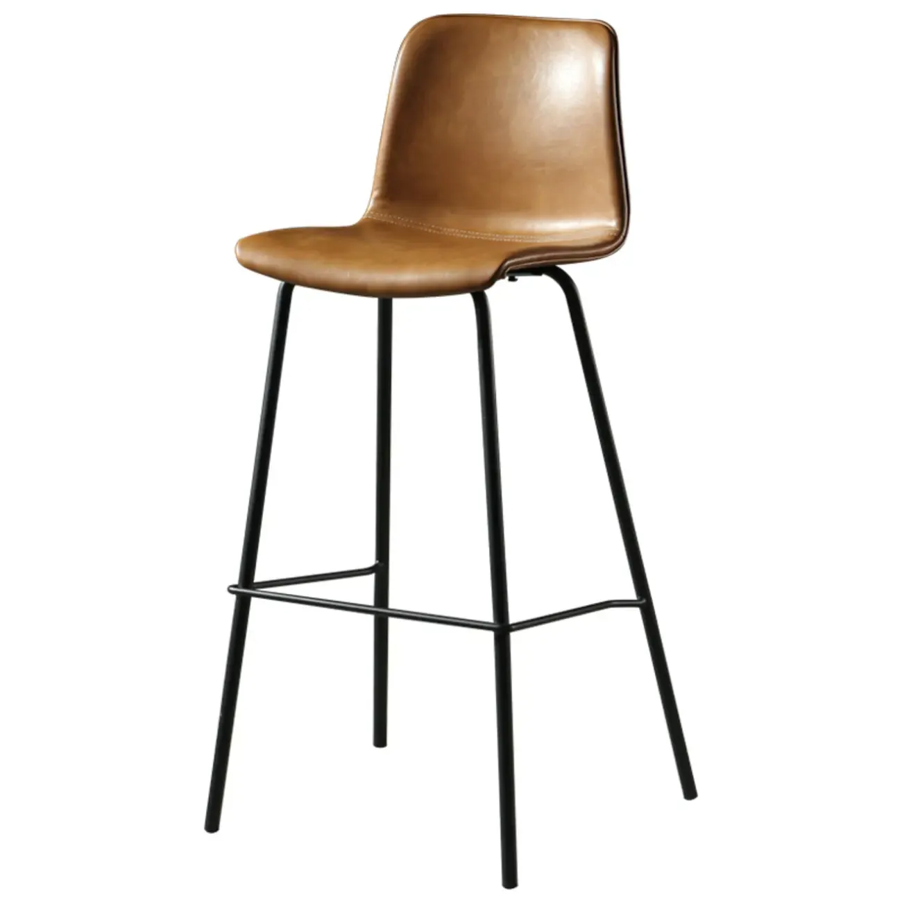 Industrial Metal Frame Leather Bar Stool with Footrest