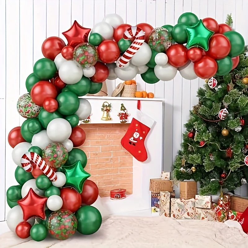 84pcs Christmas Balloon Garland Kit - Red, Green & White with Candy Cane Accents for Holiday Parties, New Year Celebrations & Festive Decor - Deanwangkt