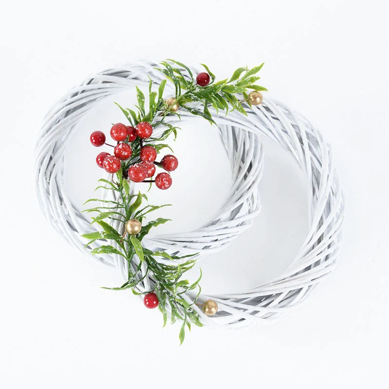 HULIANFU White Garland Wicker Round Design Christmas Tree Rattan Wreath Ornament Vine Ring Decoration Home Party Hanging Flower Craft - Deanwangkt