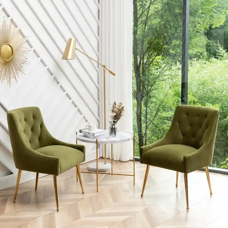 Modern Dining Chairs Set of 2, Upholstered Accent Chair Tufted Back Armless Chair with Back Pull