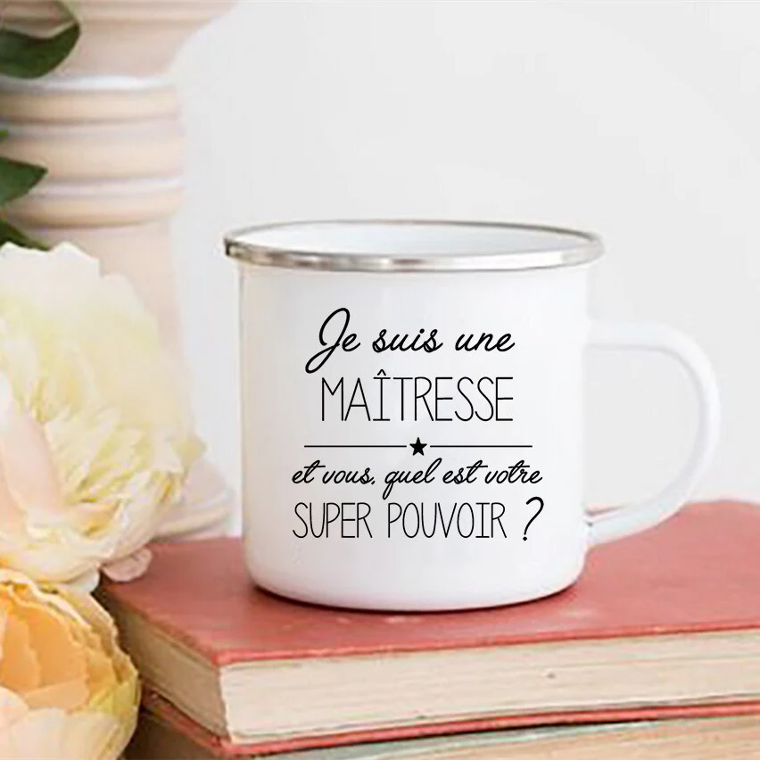 HULIANFU Merci Maîtresse/Atsem Print Coffee Mug Creative Enamel Cups Drinks Water Milk Cup Mug School Home Handle Drinkware Teacher Gifts - Deanwangkt
