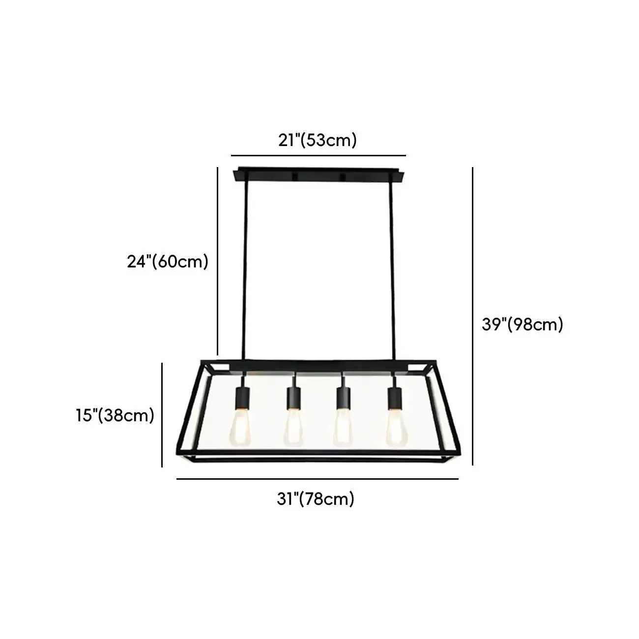 Industrial Black Rectangle Adjustable Kitchen Island Light