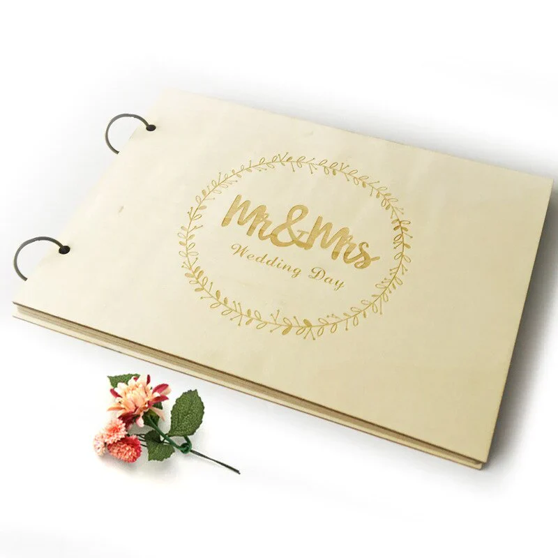 HULIANFU New Wooden Wedding Guestbook Reception Book Sign-in Book Personalized Mr. and Mrs. Photo Frame Wedding Decoration Supplies - Deanwangkt