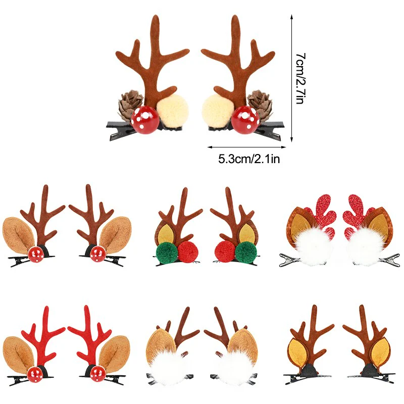 HULIANFU 2026  2pcs/set Elk Christmas Hair Clips Adult Kids Girl New Year Gift Christmas Hair Accessories Ear Hairpins Xmas Navidad Natal Decor - Deanwangkt