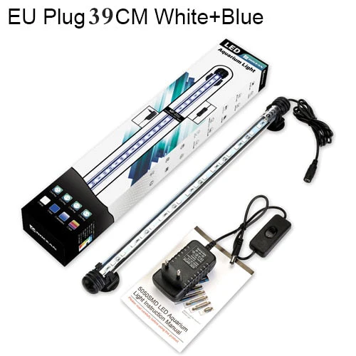 HULIANFU Waterproof LED Aquarium Lights Fish Tank Light Bar Blue/White 19/29/39/49CM Submersible Underwater Clip Lamp Aquatic Decor EU - Deanwangkt