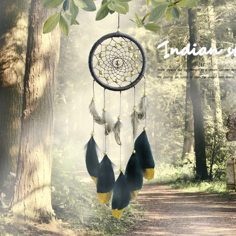 HULIANFU Original silver gray dream catcher 2 ring Indian feather hanging art gifts to bestie friends creative valentine's day gifts - Deanwangkt