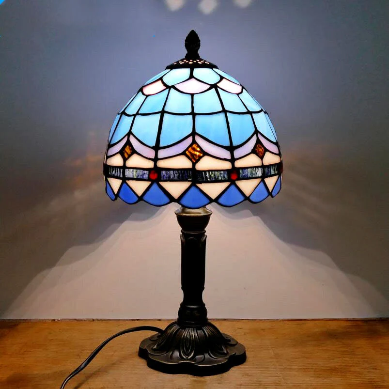HULIANFU 2026  Mediterranean Style Restaurant Bar Cafe LED Vintage Desk Lamp Bedside Colorful Glass Table Lamps Nightstand Light Bedroom Lamp - Deanwangkt