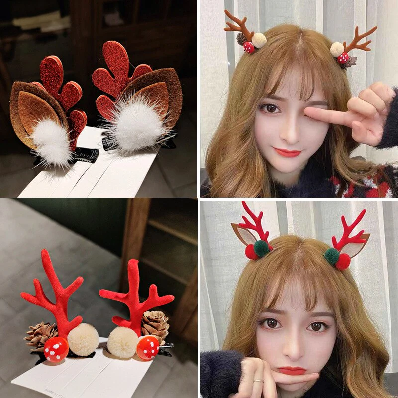 HULIANFU 2026  2pcs/set Elk Christmas Hair Clips Adult Kids Girl New Year Gift Christmas Hair Accessories Ear Hairpins Xmas Navidad Natal Decor - Deanwangkt